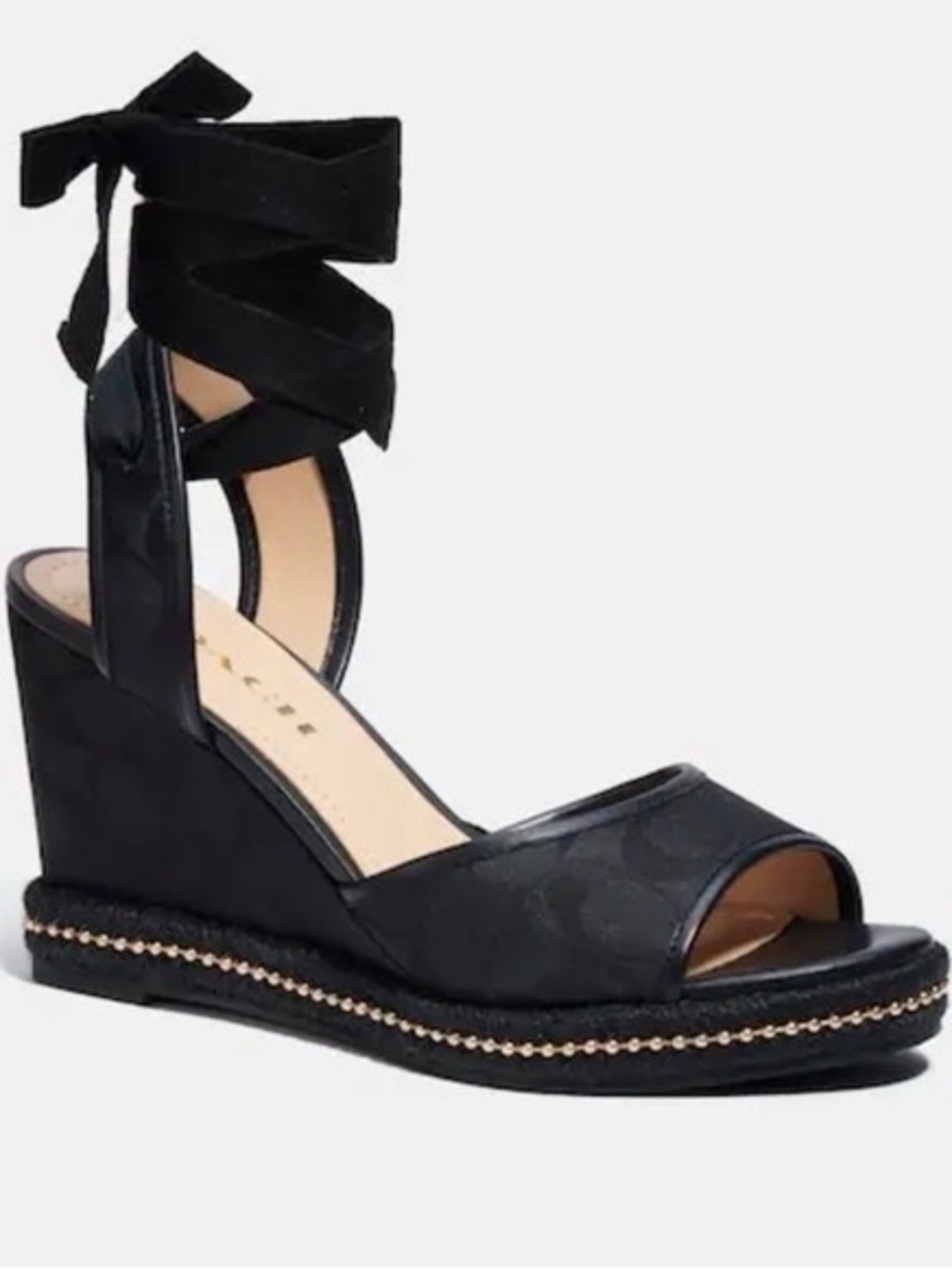 Coach Page Wedge In Recycled Signature Jacquard in black size 8.5